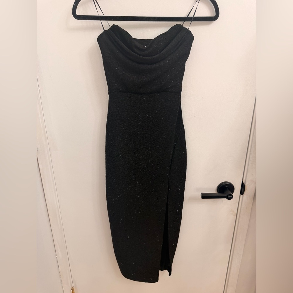 Windsor black sparkly strapless slit dress